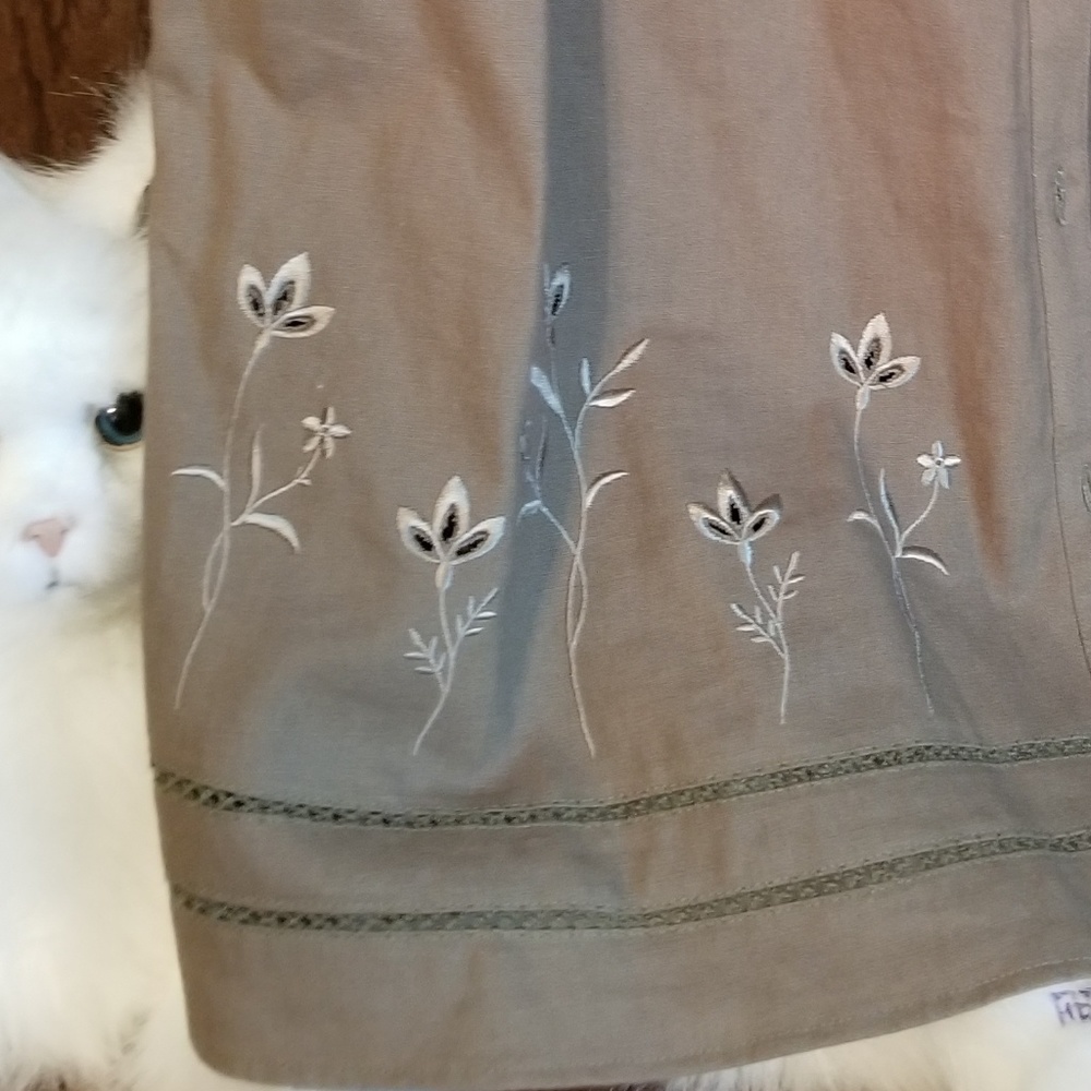 Basic Editions Button Down Embroidered Linen Top - image 3